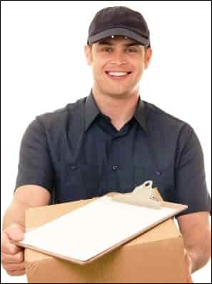 delivery person with paperwork to sign